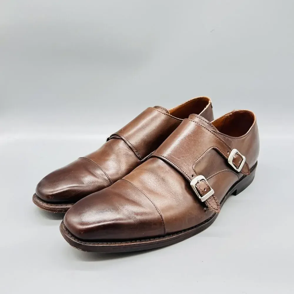 Allen Edmonds Shoes Mens 9.5 Brown Leather Double Monk Strap Cap Toe Dress